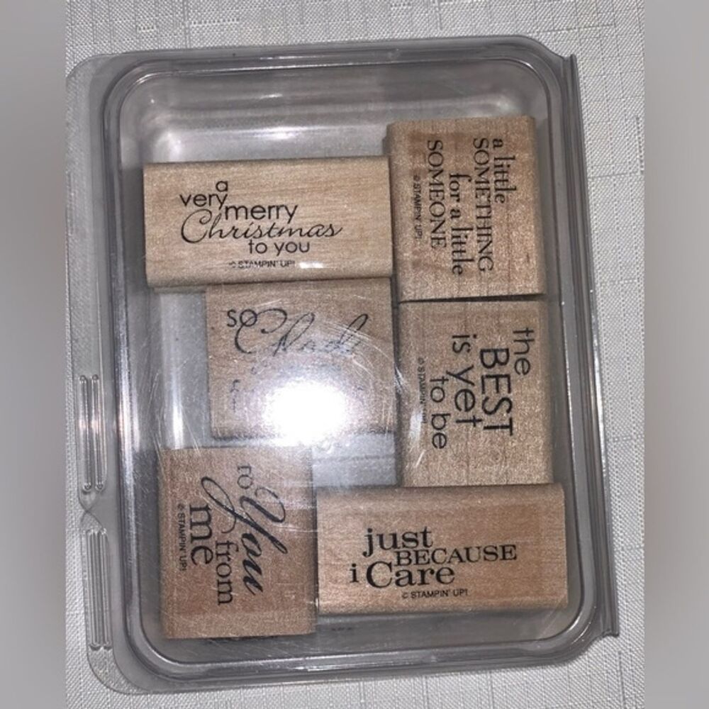 STAMPIN' UP! Best Yet Stamp Set of 6 Rubber Wood Mount Occasion Holiday Greeting